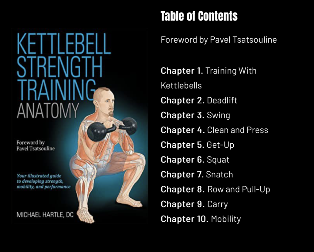 Kettlebell Strength Training Anatomy Table of Contents and Book Cover